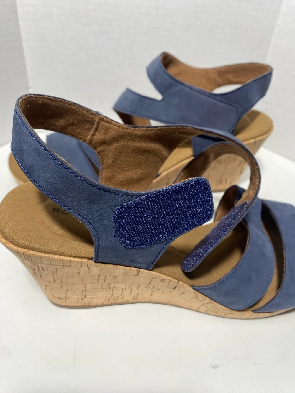 Rockport Briah platform wedge heel sandals Nubuck leather Blue Sz 9